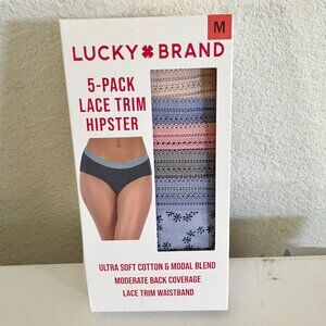 NEW Lucky Brand 5 Pack Lace Trim Hipster Panties Underwear M Ultra Soft Cotton